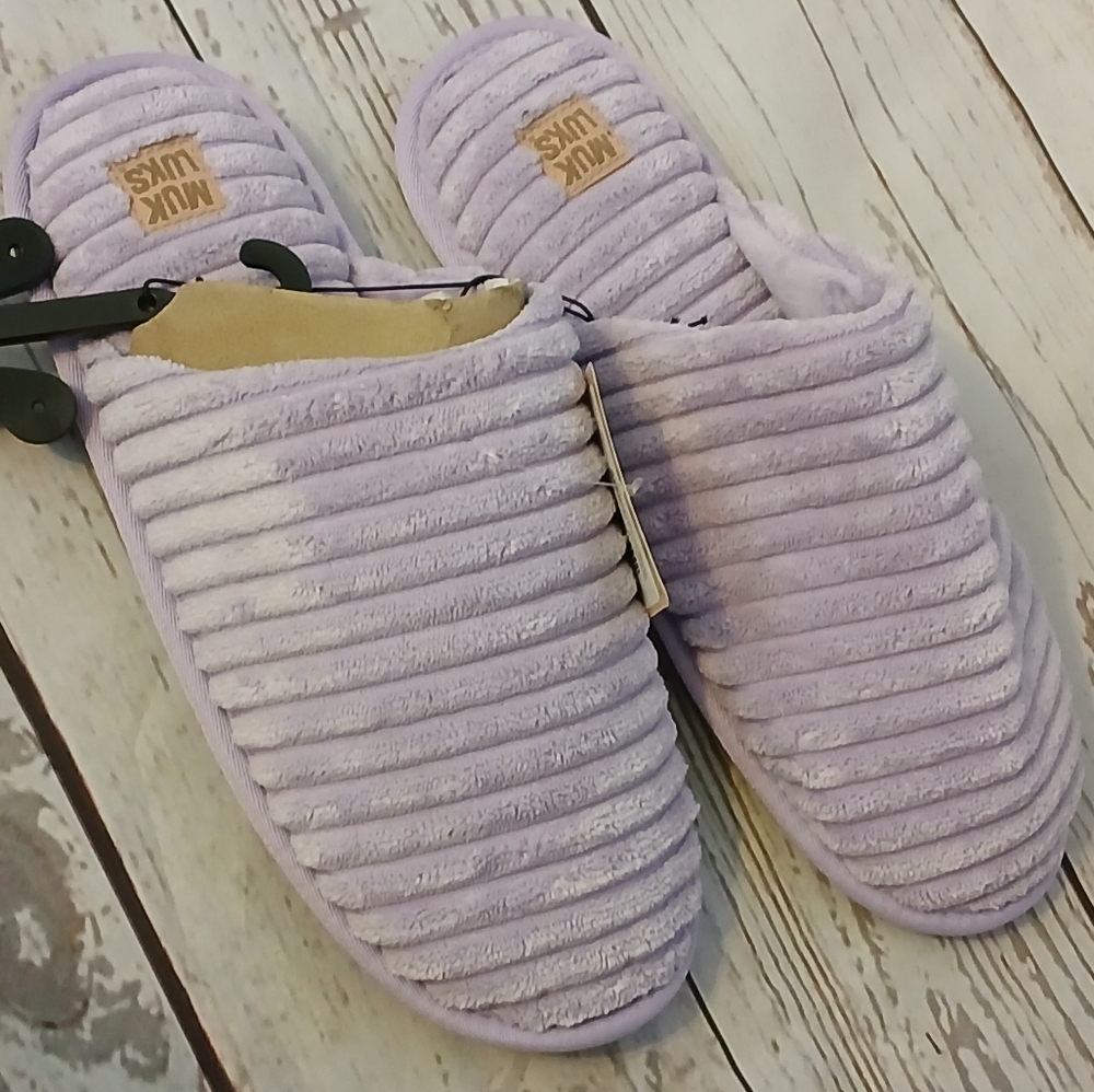 Muk Luks women's terry ribbed scuff slippers lilac size 10